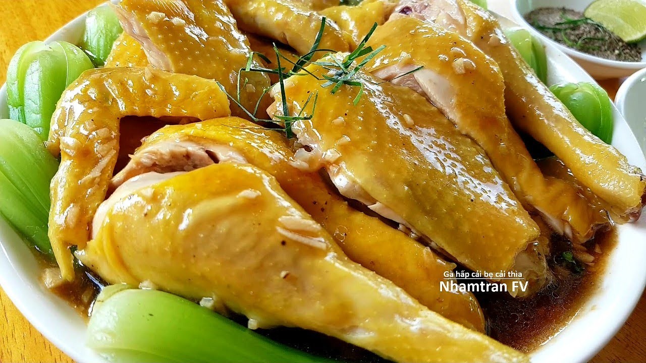 Gà hấp cải xanh