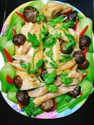 Gà hấp cải thìa nấm đông cô